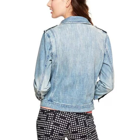 NWT Gap 1969 Denim Biker Jacket Beach Blue Size Medium - Picture 2 of 13